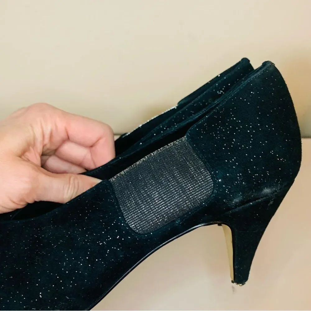 Free People Florence Black Glitter Suede Pointed Toe Pump size 40